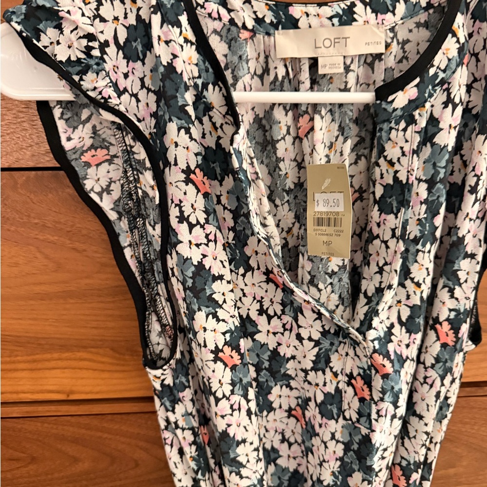 LOFT | Belted waist floral print mini dress sleeveless Size MP - Picture 7 of 10